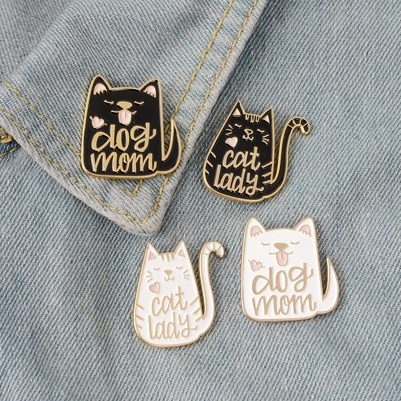 Cute Animal Enamel Pins Dog Mom Cat Lady Brooch Alloy Pet Bag Backpack Clothes Badge Jewelry Gift for Kids Friends