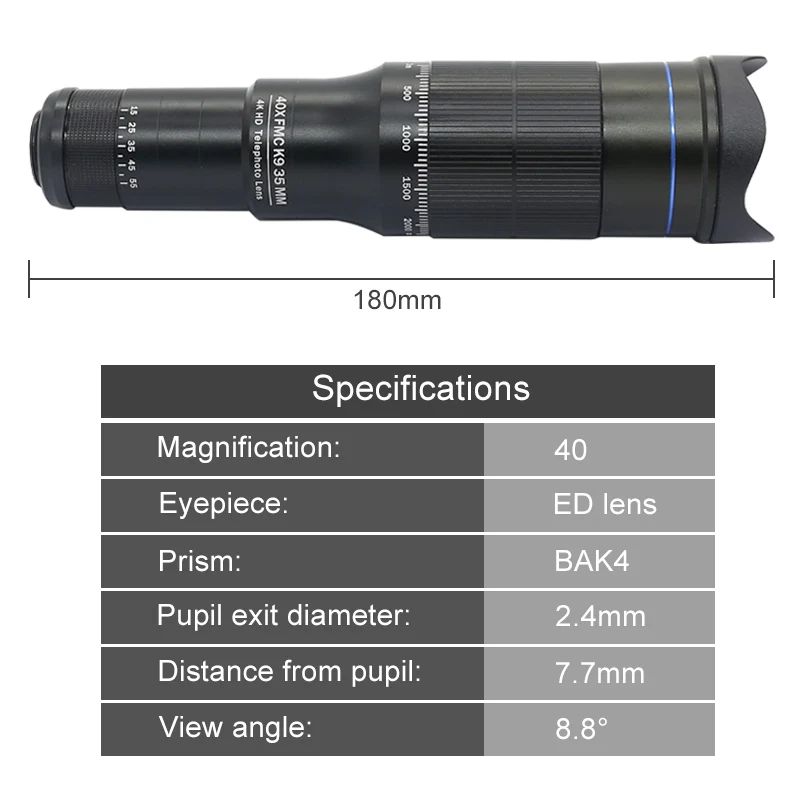 Mobile Phone Telescope 40X Cell Phone Telephoto Lens Optional 0.63X 3-in-1 Lens Adjustable Focus with Tripod Remote Controller images - 6