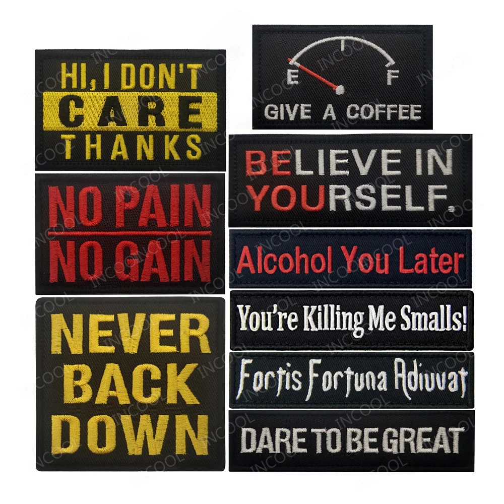 

Believe In Yourself Embroidery Motivational Phrases Biker Saying Slogan Words Patches Appliqued Military Chevron Strip Badges