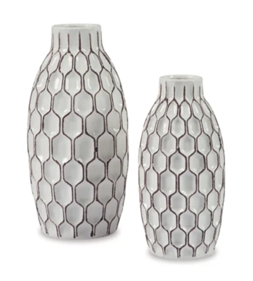 

Dionna Geometric 2 Piece Ceramic Bottle Neck Vase Set, White and Brown