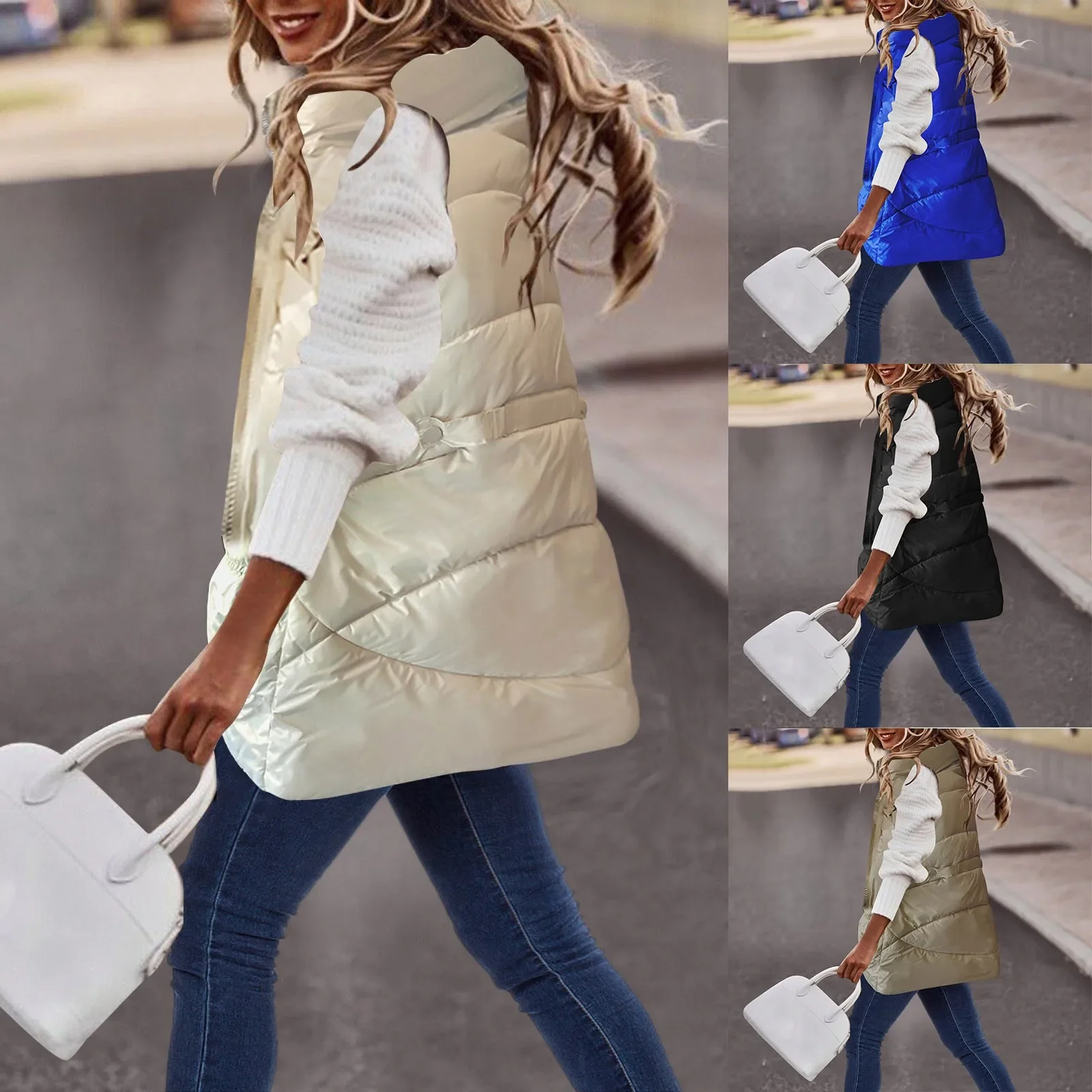 

New in Winter Waistcoat Coat Vest Women Hooded 2022 New Long Solid Color Cotton Padded Jacket Sleeveless Female Women Vest Down