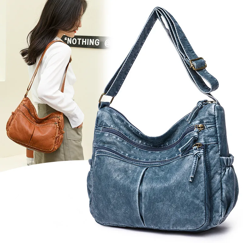 

Women Bags Shoulder Bag Washed Leather Handbags Vintage Shoulder Crossbody New Trend Classic Messenger Pack Brown Retro Hobos 가방