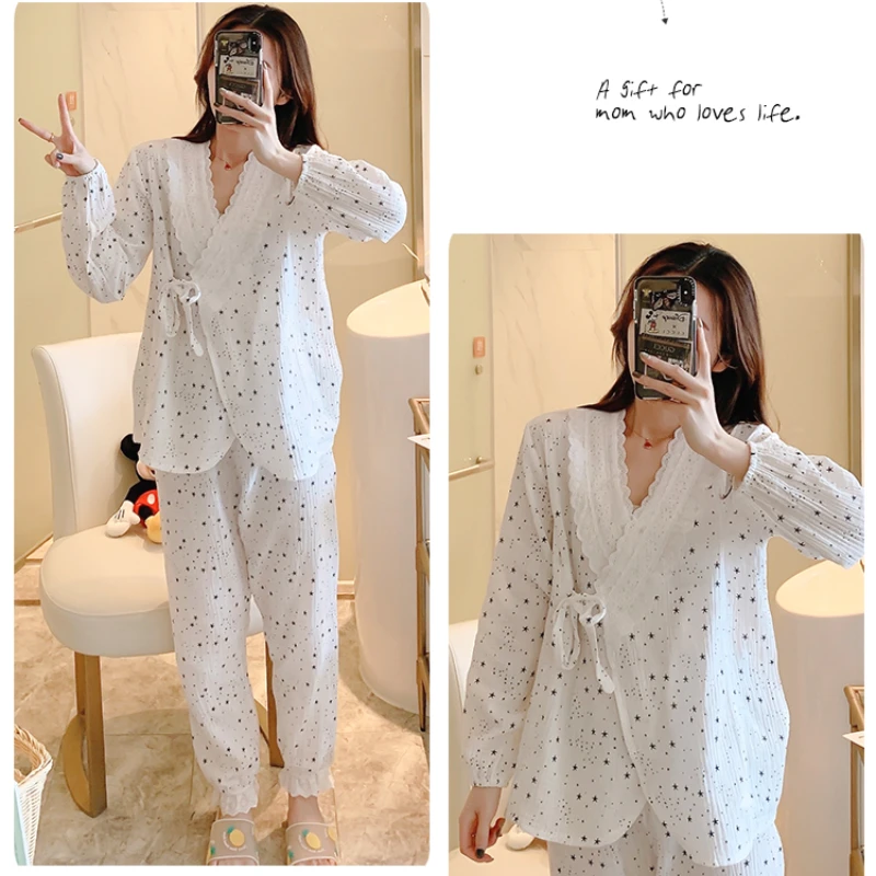 Summer Pajamas for Women Maternity Sleepwear Thin Section Loose Cool Feeling Homewear Two Pieces Suit Breathable Loungewear
