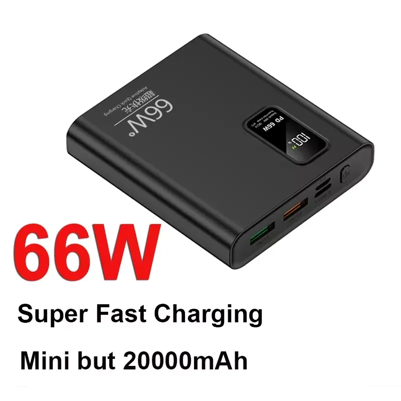 

PD20W Super Fast Charging Bank 66W Portable 20000mAh Charger Digital Display External Battery