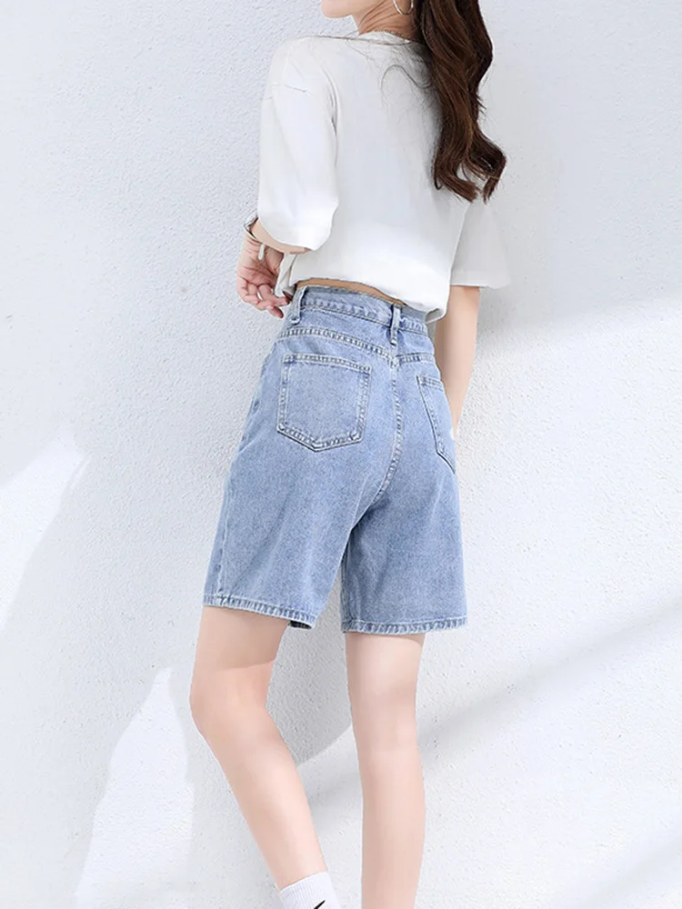 Summer Women Jeans Shorts Casual High Wasit High quality Wide leg Shorts Zipper Solid Color Streetwear Female Short Pants