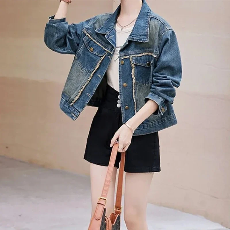 Весна-осень 2024 новые поступления женские джинсовые куртки с длинными рукавами
