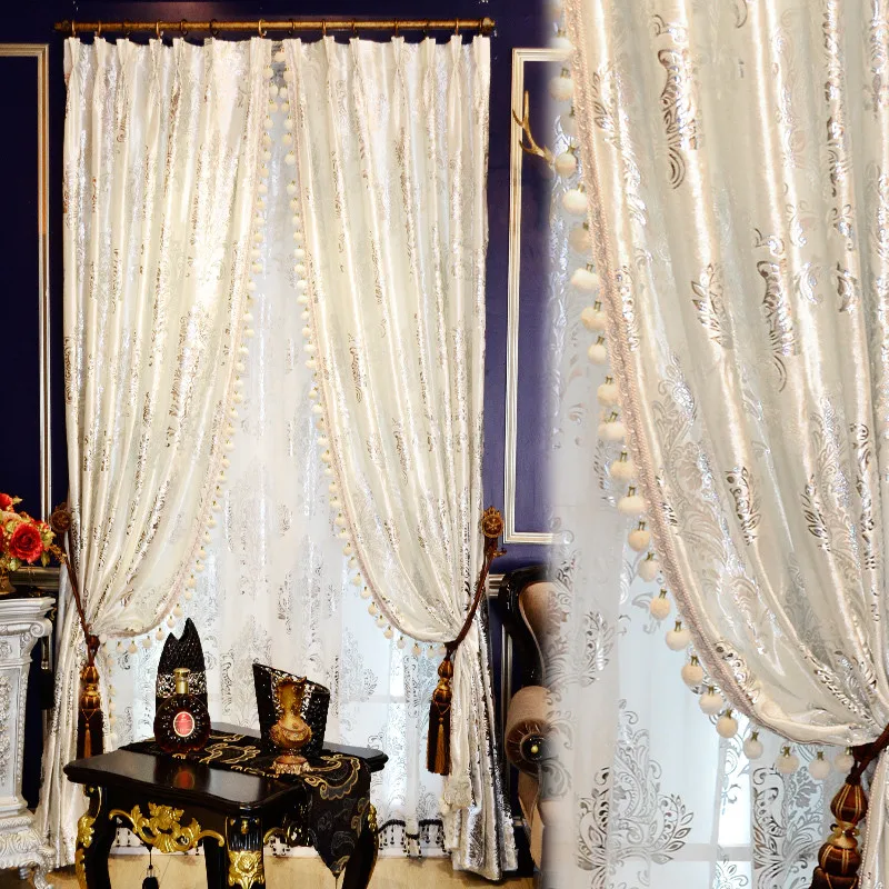 

European Luxury White Hot Silver Velvet Curtains For Living Room Bedroom French Romantic European Flower Curtains For Bedroom #4