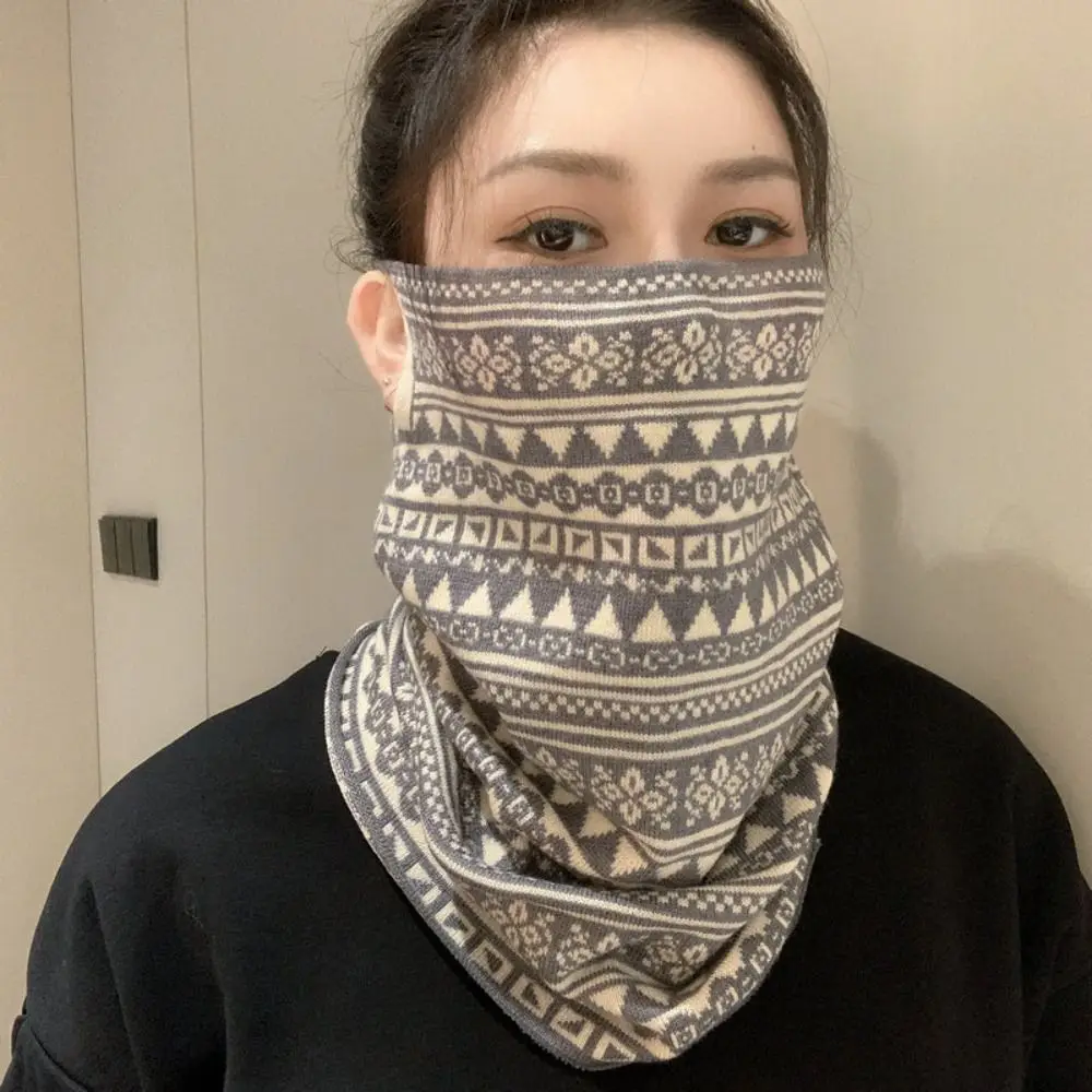 New Ethnic Style Winter Face Mask Ear-hanging Knitted Neck Collar Windproof Warm Cycling