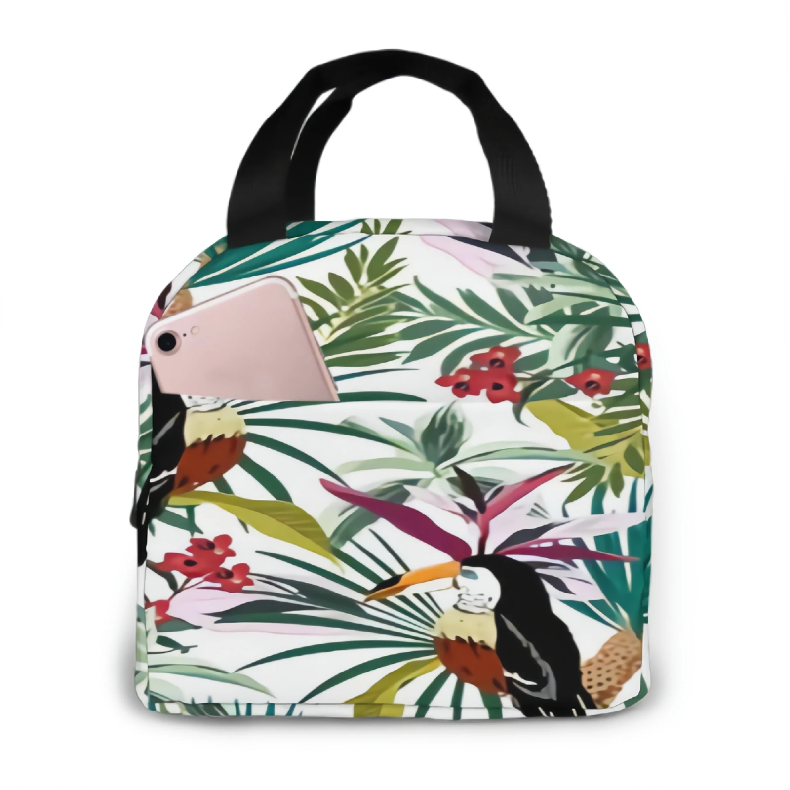 

Leakproof Insulated Floral Lunch Box with Adjustable Shoulder Strap Reusable Zipper Cooler Tote Bag for Work,Picnic,Camping