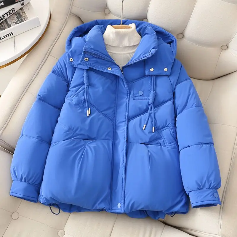 2023 Winter New Fashion White Duck Down Short Jacket Women Thick Warm Loose Hooded Pockets Coat Outwear Down Coat Ladies M46