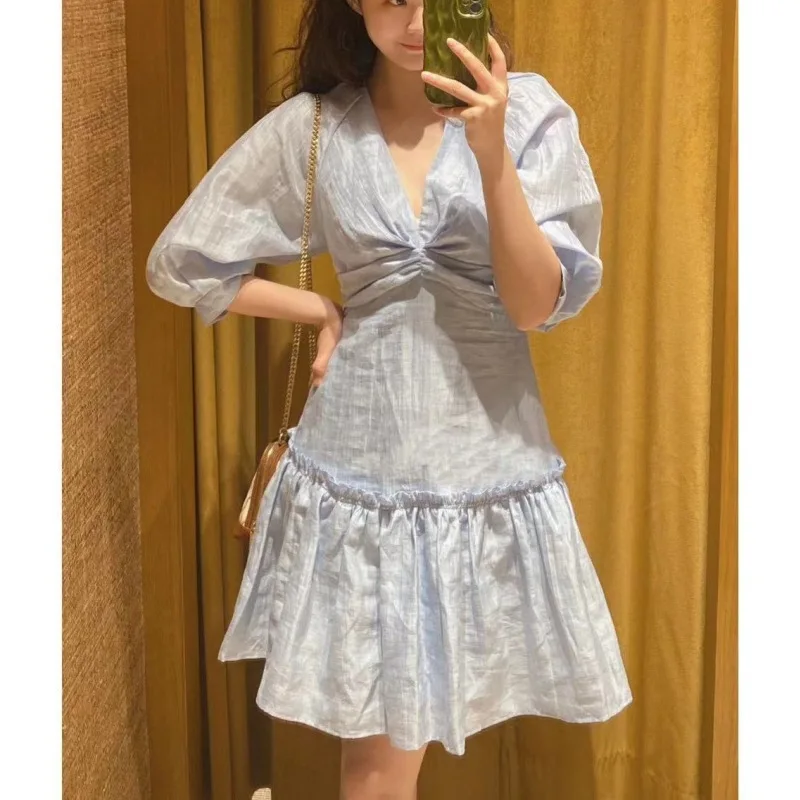 

Женское мини-платье с оборками, однотонное Повседневное платье