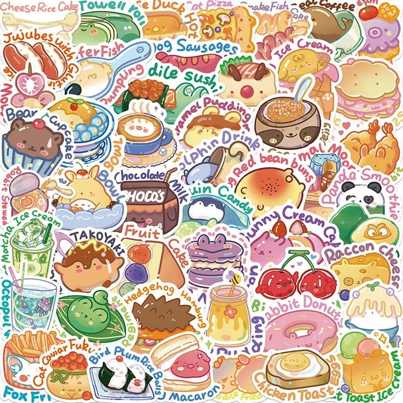 

50PCS Cartoon Food Graffiti Stickers Hamburger Sandwich French Fries Sushi Decals Sticker For Notebook Scooter Trolley Case