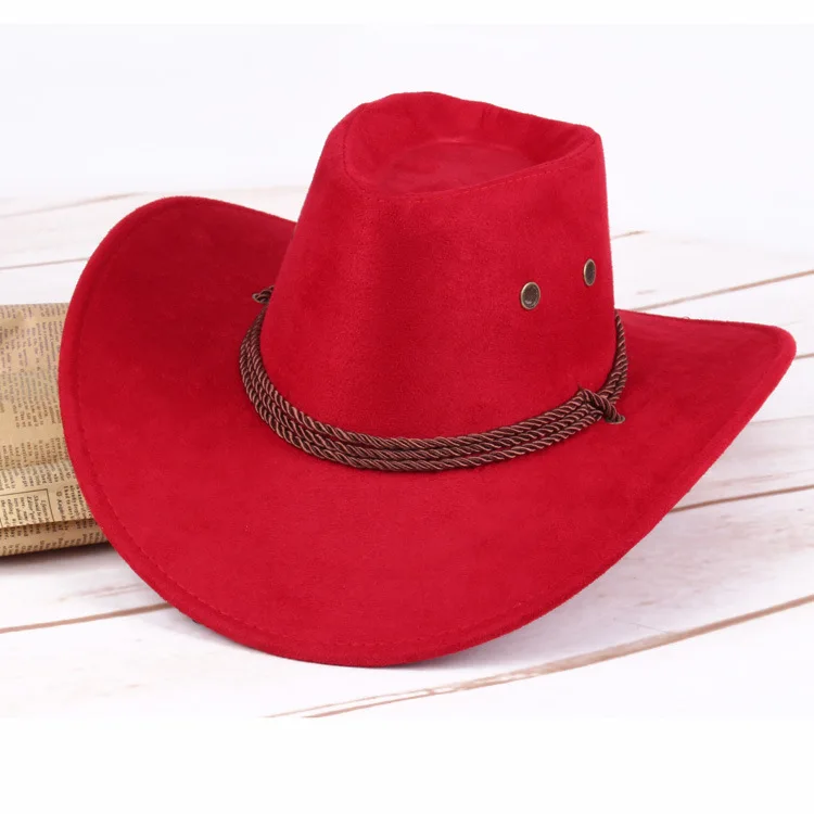 

Men's Summer Sun Hat Solid Color Cool Western Cowboy Hat Plain Solid Color Men's Peaked Cap Large Western Rope Knight Cowboy Hat