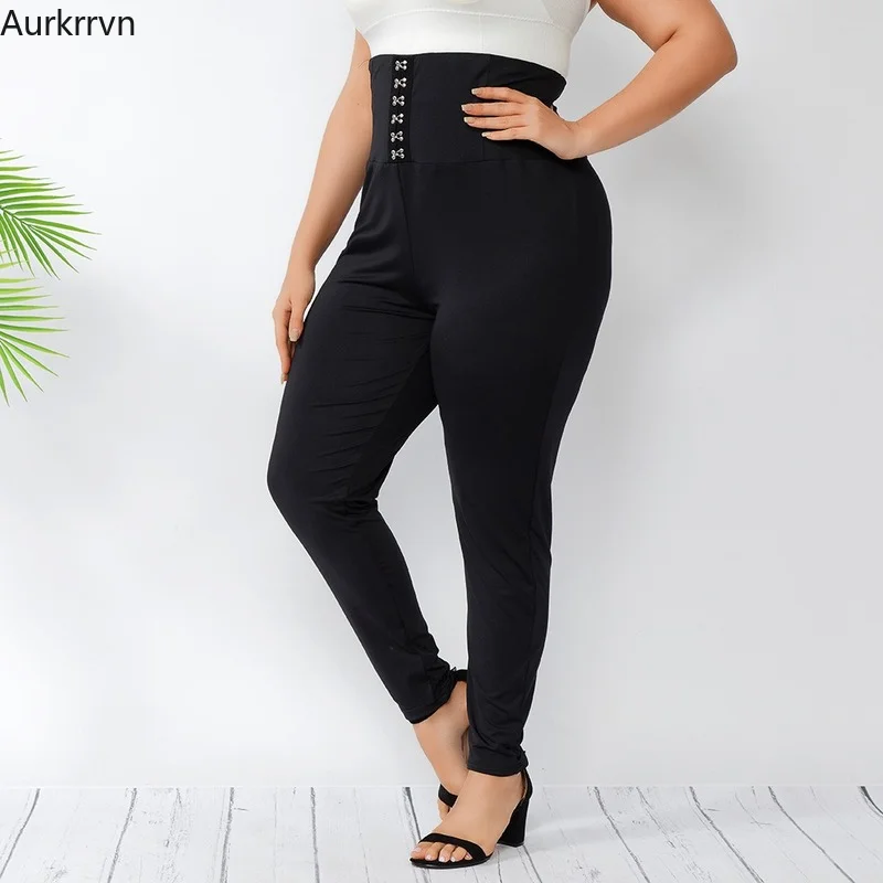 

Plus Size Women Clothing Casual Elegant Summer Women's Pants 2022 Full Length Button Fly High Waist Capris Pencil Big Size Pants