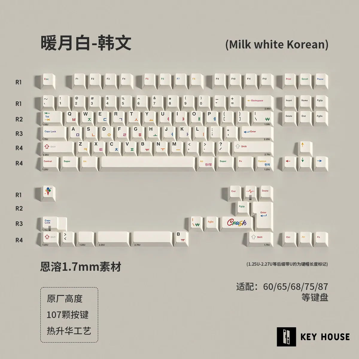 Фото Механические кейкапы Key House Crush Theme, толщина 1,7 мм, PBT, сублимационная печать, профиль Cherry, греческие, корейские, японские клавиши №2