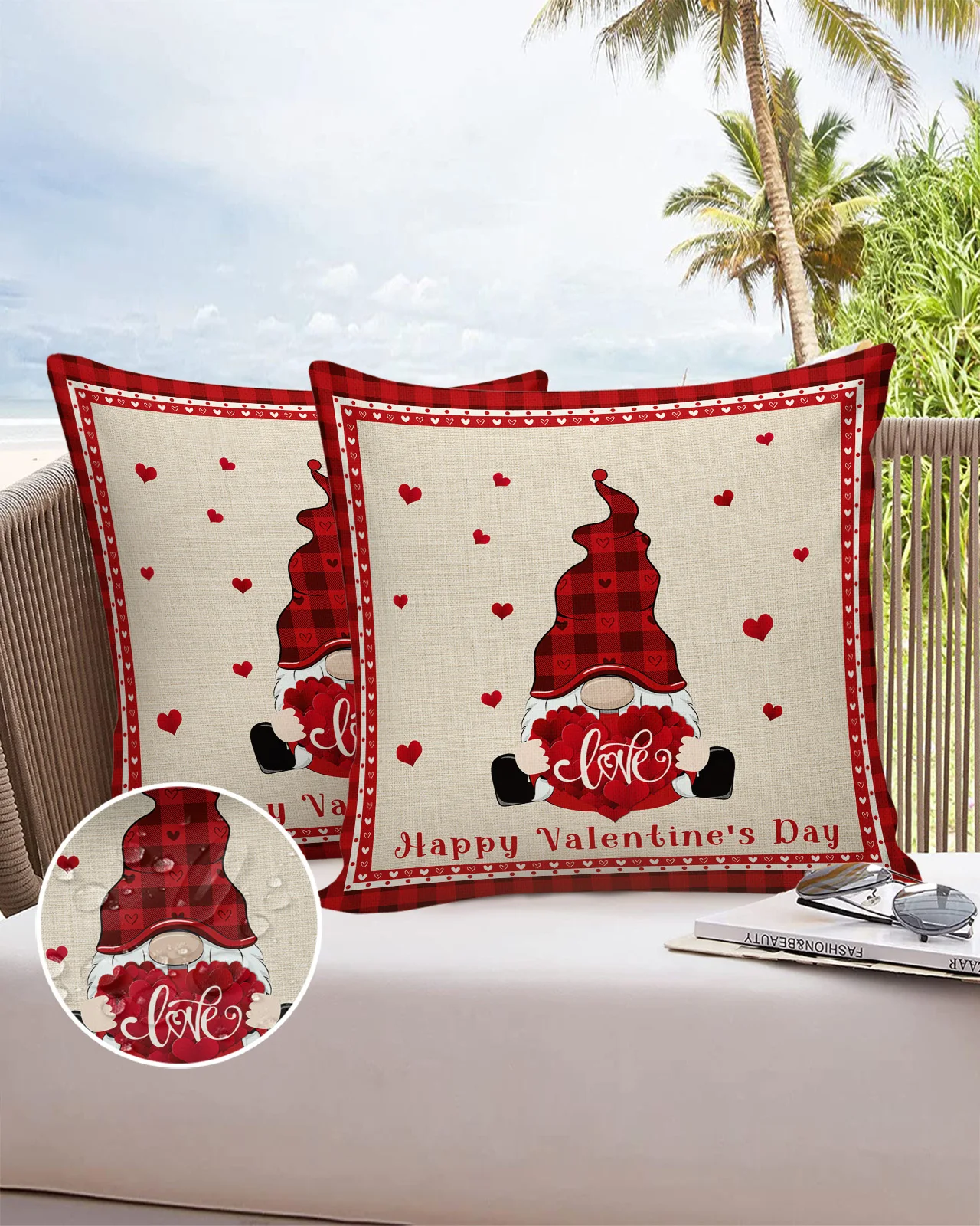

2/4PCS Outdoor Cushion Cover Valentine'S Day Gnome Red Plaid Throw Pillow Cover Case For Sofa Car Home Decoration Pillowcase