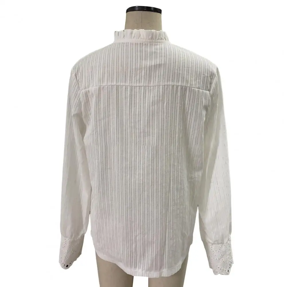 

Женская рубашка с оборками, однобортная рубашка с воротником-стойкой и длинным рукавом, кружевная рубашка с вышивкой и ажурным цветочным уз...