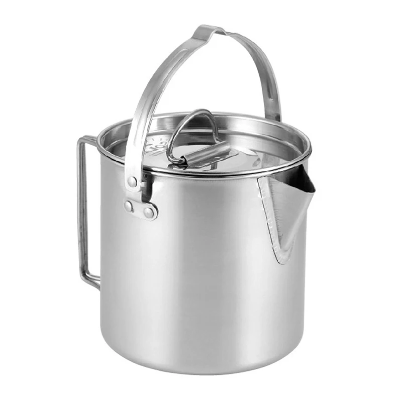 

1.2L Outdoor Kettle Stainless Steel Folding Camping Hanging Portable Pot Coffee Pot Picnic Cooker Teapot Hanging Pot Cookware