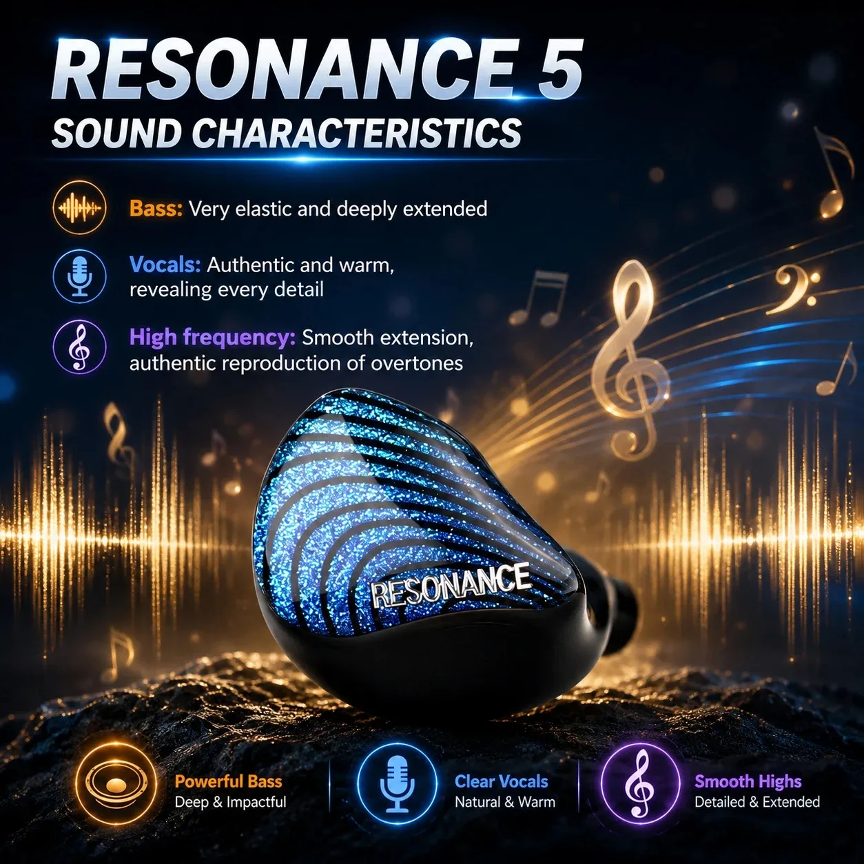 Фото Гибридные внутриканальные наушники ERAND RESONANCE 5 (2DD+2BA+1MP) HIFI с 5 драйверами, 5 трубками, 5-полосным мониторным звучанием, проводные наушники-вкладыши №5