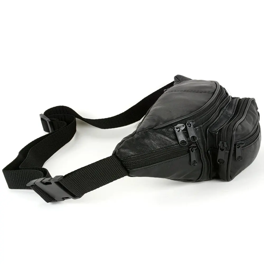 Leather Fanny Pack Waist Bag 6 Pockets Adjustable Belt Strap Travel Purse Pouch