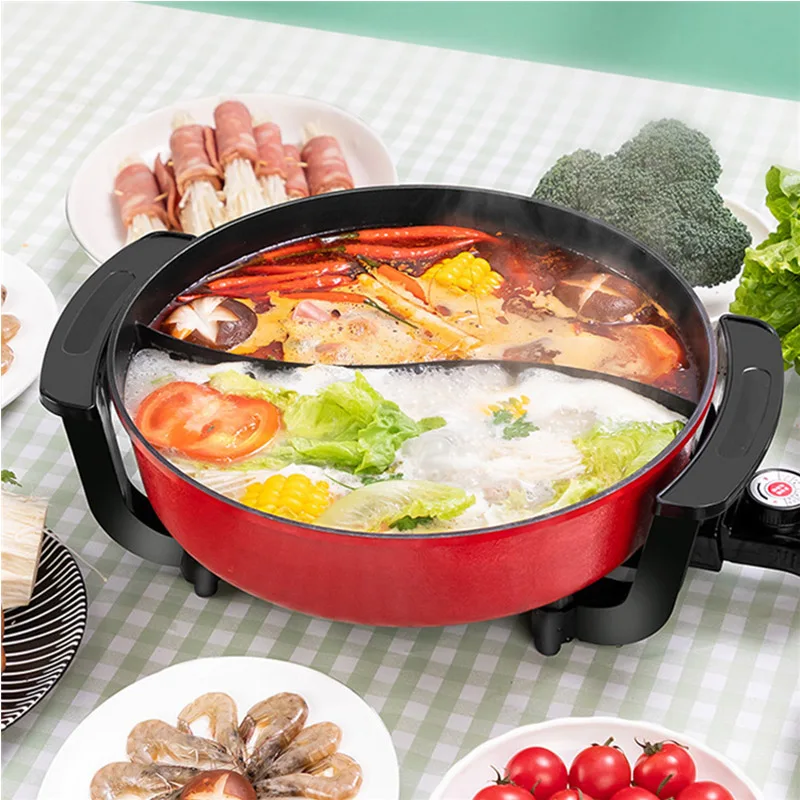 

1300W 220V Electric Hot Pot double Soup pots Shabu Cookware Kitchen indoor Smokeless Pots Non Stick Induction Cookers 6L