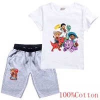 anime dinosaur costume kids cartoon dino ranch clothes baby girls short sleeve tshirt shorts 2 pcs sets toddler boys tracksuit