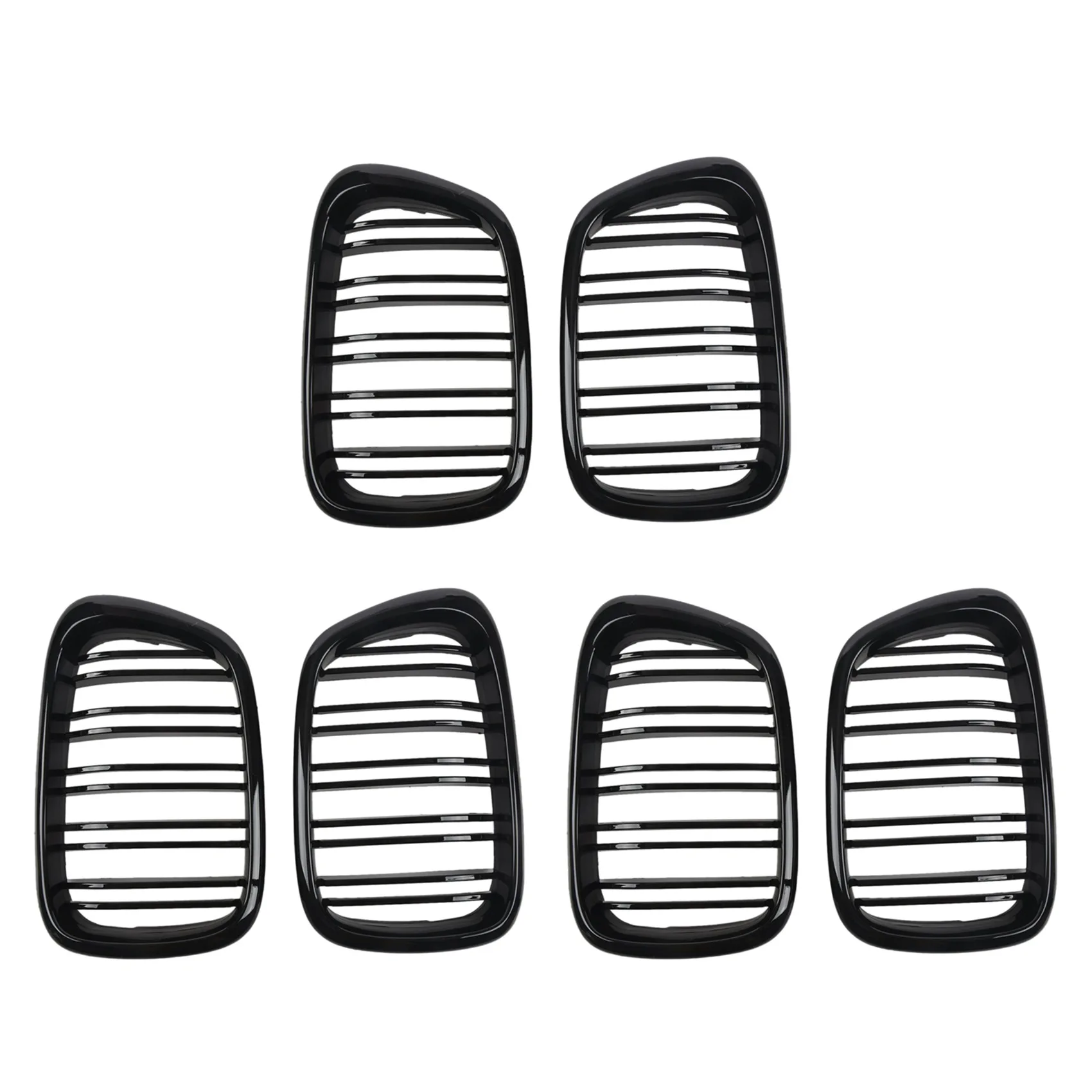 

6X Glossy Black Front Hood Kidney Grille Grill ABS Dual Line Compatible for E39 5-Series 525 528 1995-2004