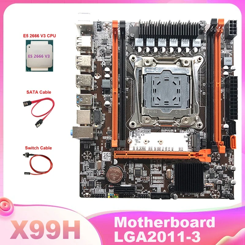 X99H Motherboard LGA2011-3 Computer Motherboard Support DDR4 RAM Memory With E5 2666V3 CPU+Switch Cable+SATA Cable