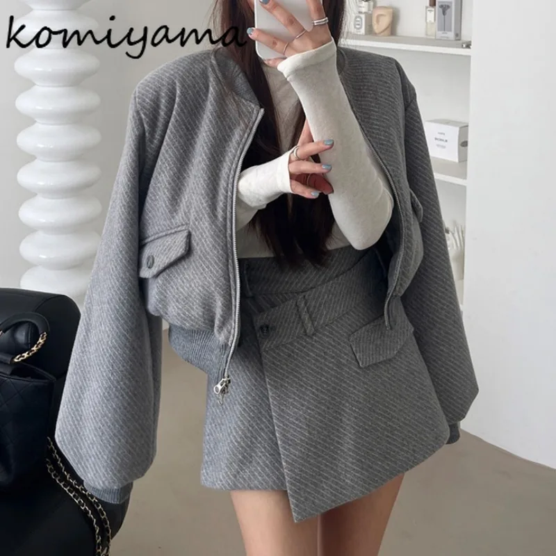 Корейские шикарные женские комплекты 2025 года куртки на молнии с длинными