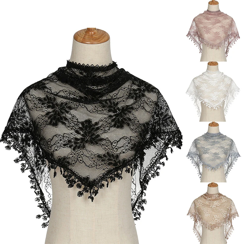 

Fashion Triangle Scarf for Women Plain Lace Floral Summer Soft Thin Scarves Chiffon Silk Wrap Pashmina Stole Foulard Hijab Sjaal