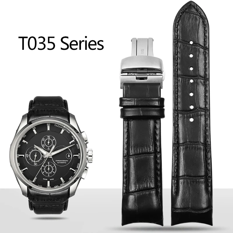 

For 1853 Tissot Male T035 Leather Watchband T035627A Curved End Calfskin Watch Strap Butterfly Buckle Bracelet 22mm 23mm 24mm
