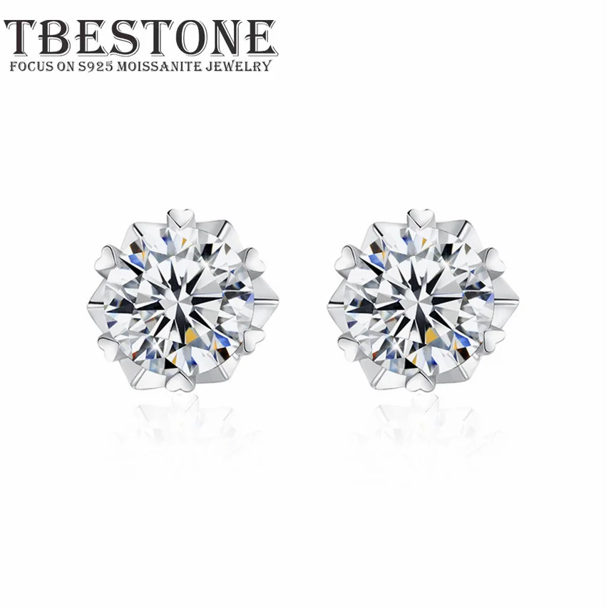 

Tbestone Snowflake 0.5CT Moissanite Diamond 100% 925 Sterling Silver Simple Six Claws Stud Earrings Women's Brand Jewelry