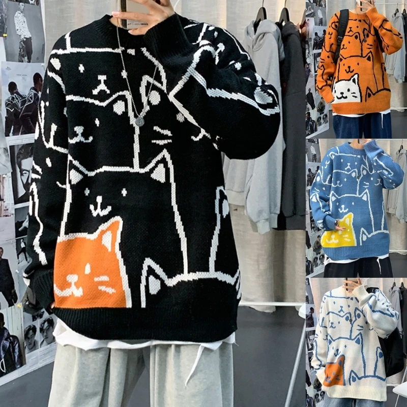 

Новинка Осень-зима модный свободный свитер мультяшный Повседневный свитер в Корейском стиле ленивый стиль индивидуальный Универсальный свитер для мужчин