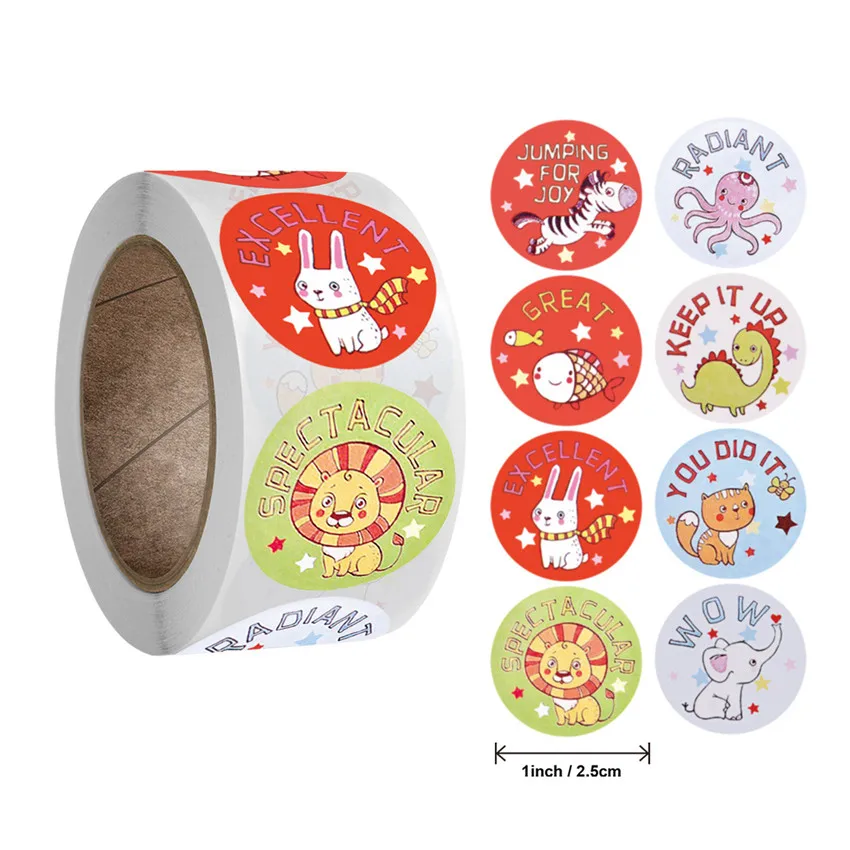 

8 Designs Cartoon Animals Stickers School Reward Words Stickers for Teacher Encourage Student Scrapbooking Stationery Stickers