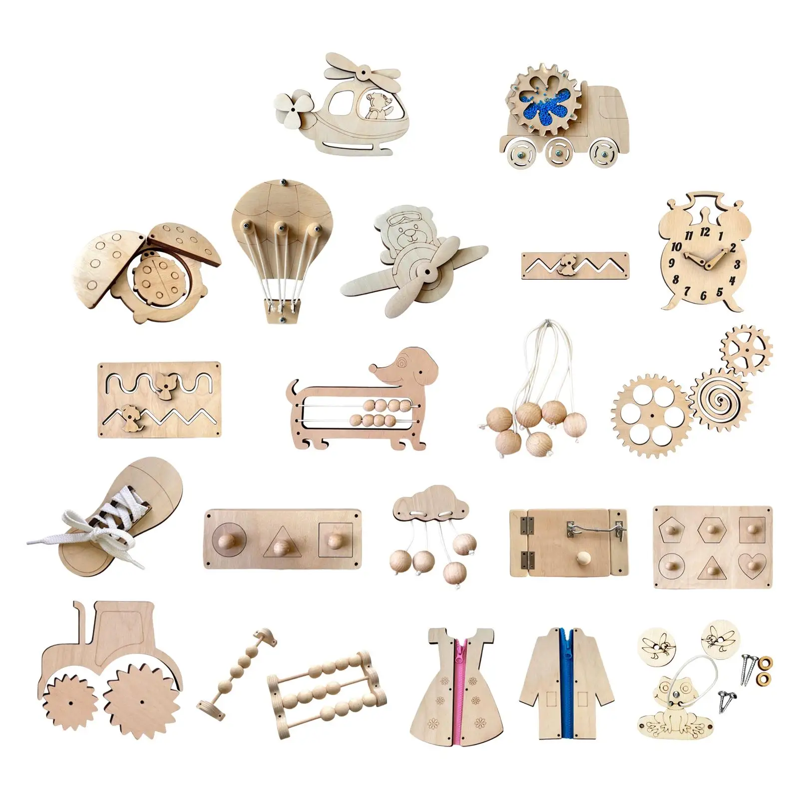 

Montessori Busy Board DIY Material Wooden Handicraft Toy Activity Board for Preschool Kids