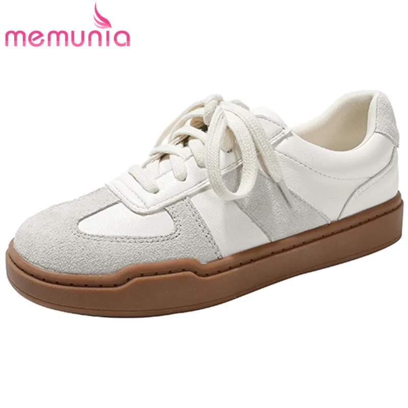 

MEMUNIA 2022 New Round Toe Genuine Leather Modern Senaker Woman Mixed Colors Flat With Heels Shoes Ladies Casual Platform Shoes