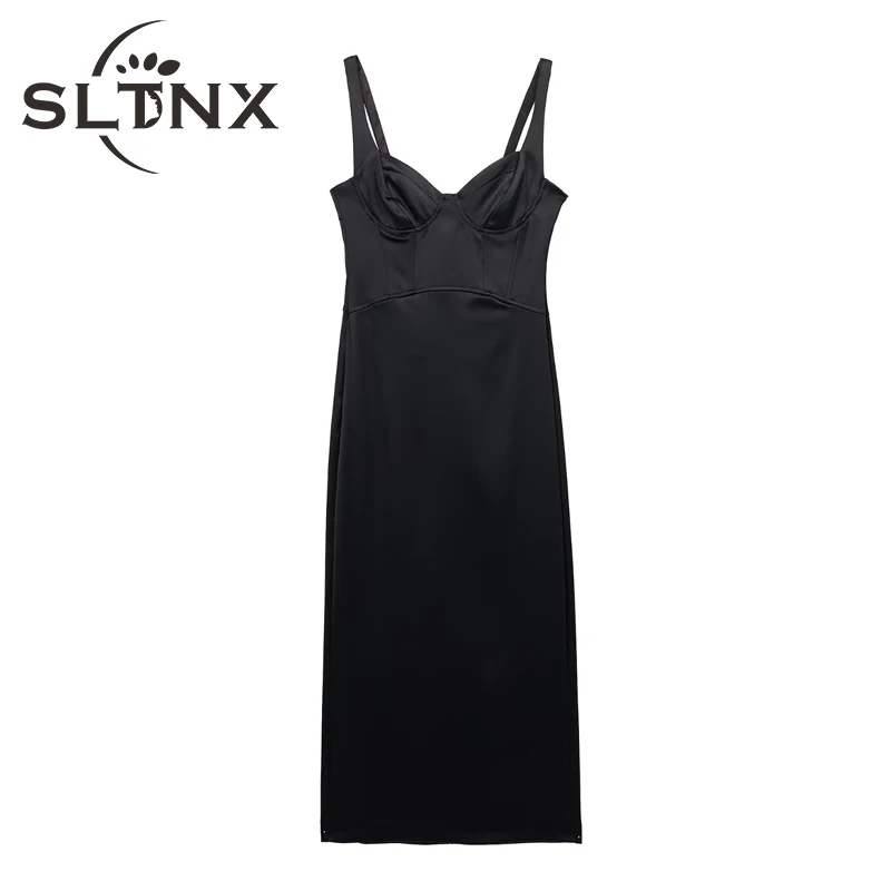 

SLTNX Dresses for Women 2022 Summer Midi Dresses Female Black Sleeveless Sexy Dresses Woman Chest Wrapping Ladies Evening Dress