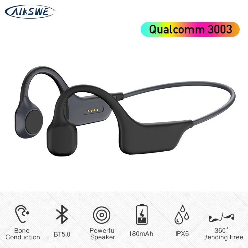 

AIKSWE Bone Conduction Headphones Bluetooth wireless Sports Earphones IPX6 Headset Stereo Hands-free with microphone For Running