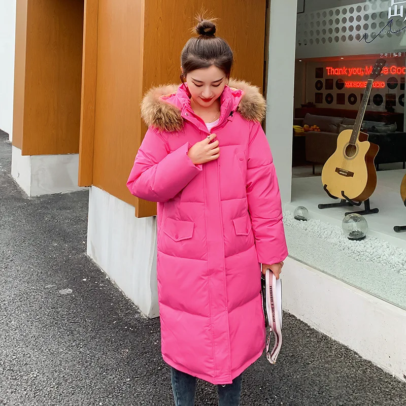GRELLER Long Winter Women Cotton Jacket Coat Elegant Female Fur Hooded Parka Outwear Casual Thick Warm Women Winter Coat Clothes