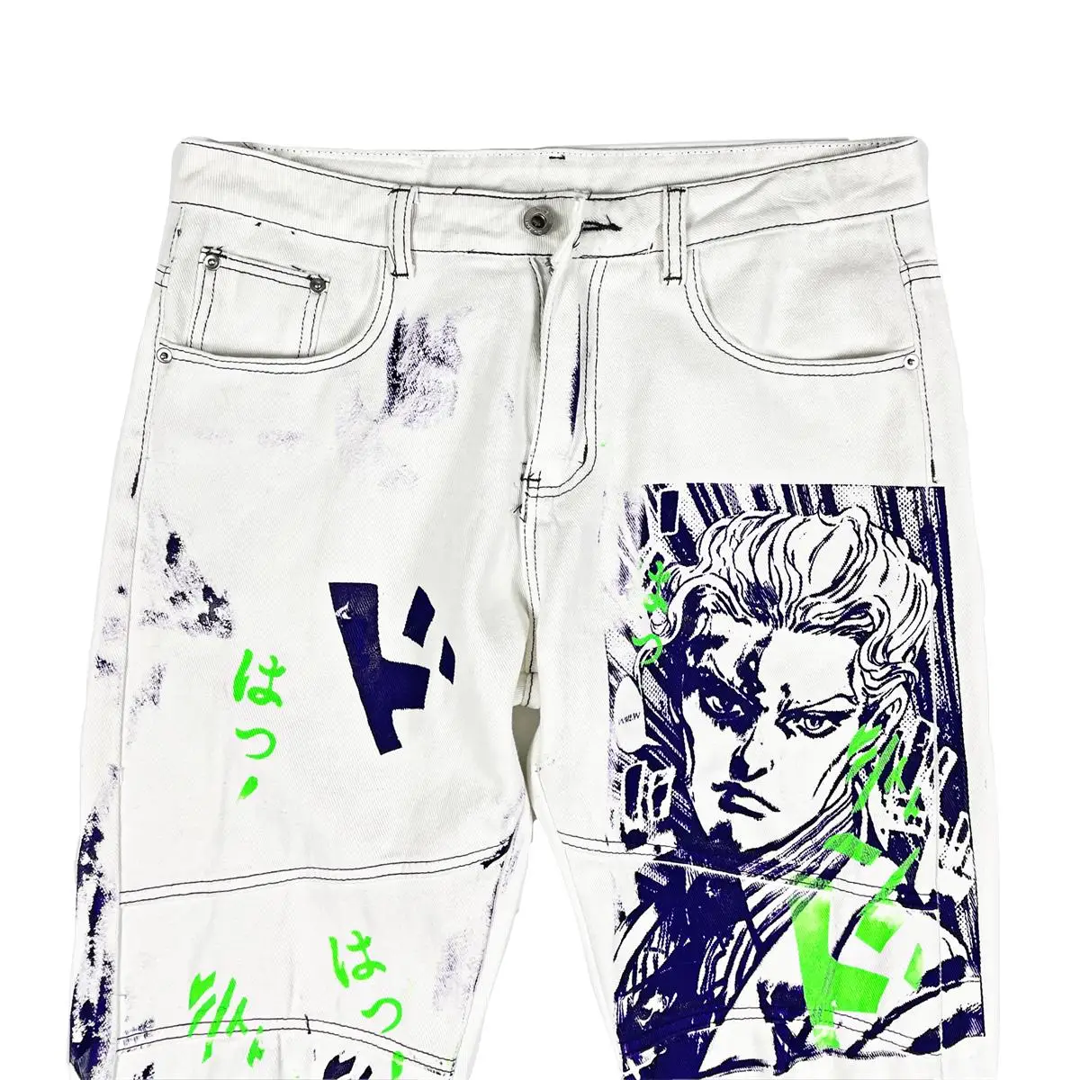 Men's Spring And Autumn New Hot Selling Street Japanese  Korean Tide Brand Comics Graffiti Punk Chain Trousers Straight Jeans