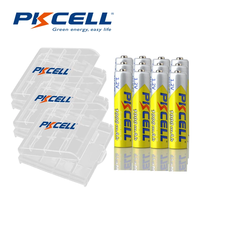 

12 шт. * Аккумуляторная батарея PKCELL AAA, 1,2 в, NIMH, 1000 мАч, 3 А, и 3 шт.