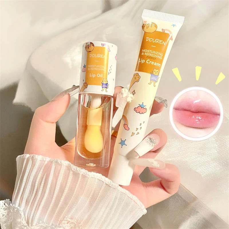 

2Pc Nutritious Jelly Honey Lip Oil/Cream Set Moisturizing Reduce Lip Wrinkles Repair Chapped Lipgloss Balm Lip Care Lips Plumper