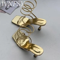 2022 new arrival fashion gold women sandals thin low heel narrow band rome sandal summer gladiator casual shoes