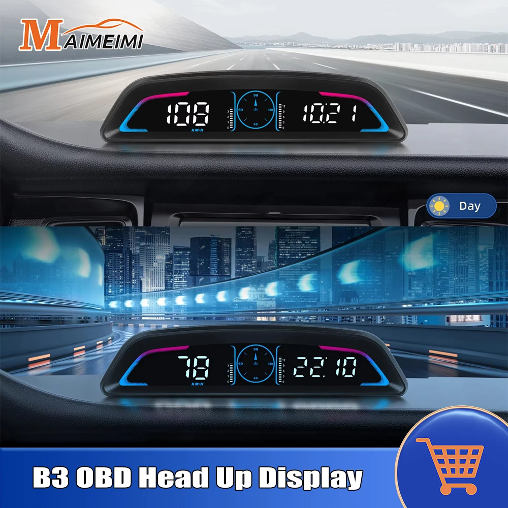Фото B3 OBD HUD Автомобильный проекционный дисплей Цифровой скоростной об/мин Температура воды Вольт Напоминание о тревоге Электроника Аксессуары для газолинов Автомобиль №1