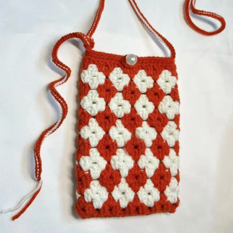 1 шт./ручная работа крючком двухцветная маленькая сумка для мобильного телефона с