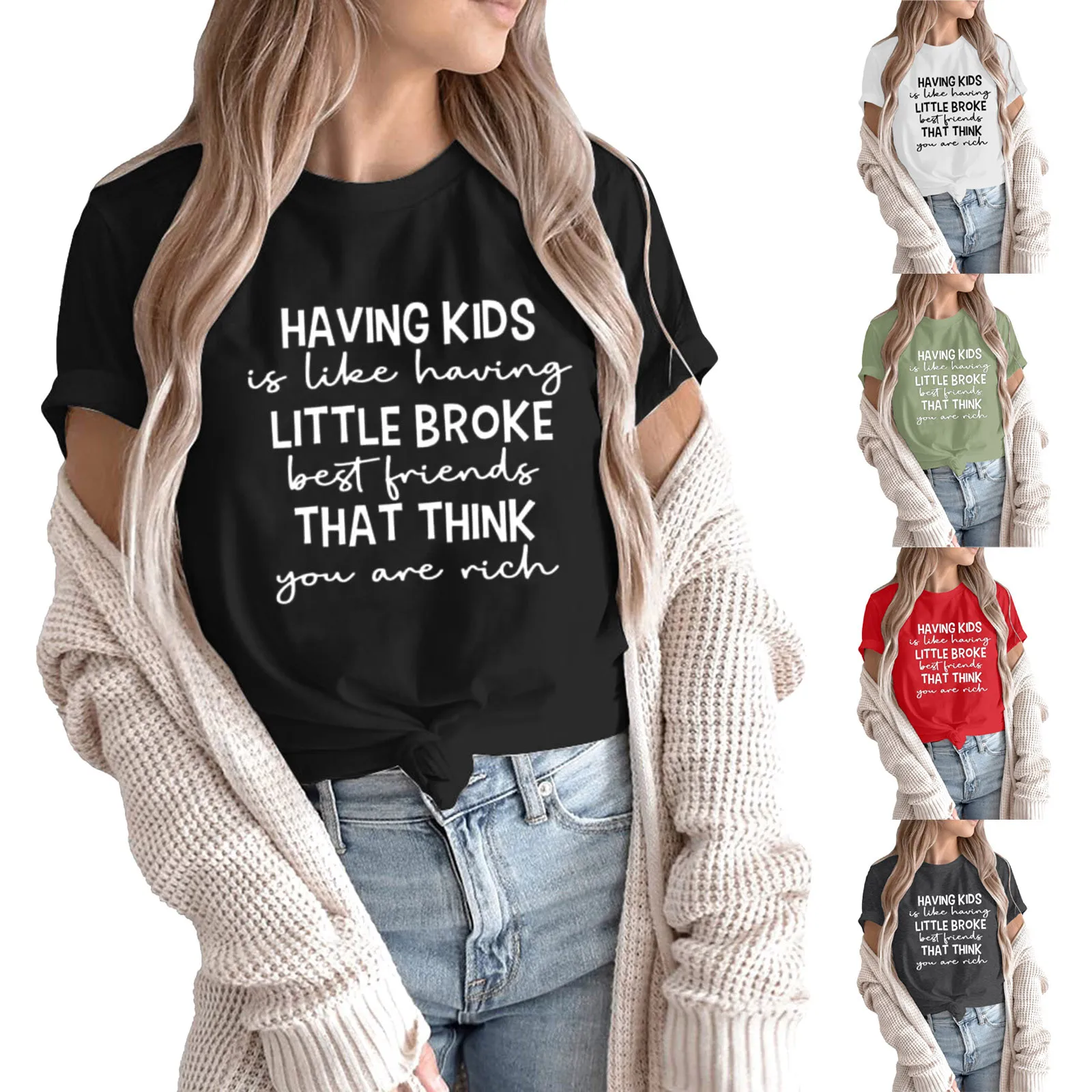 

Женская забавная футболка с буквенным принтом, с круглым вырезом, короткие женские футболки для женщин, женская тонкая футболка с длинным р...