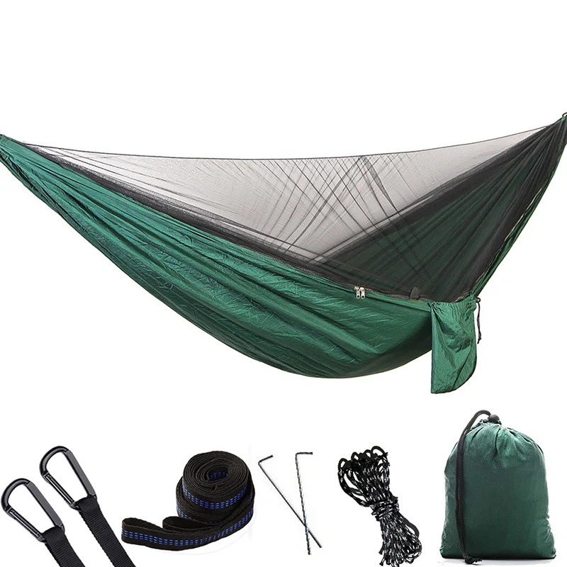 

290*140cm Folding Outdoor Camping Hammock With Anti-mosquito Net 210T Nylon Portable Hanging Swing Bed 114"x55"