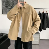 japanese retro long sleeved button shirt mens spring and autumn korean version loose and simple all match shirt jacket
