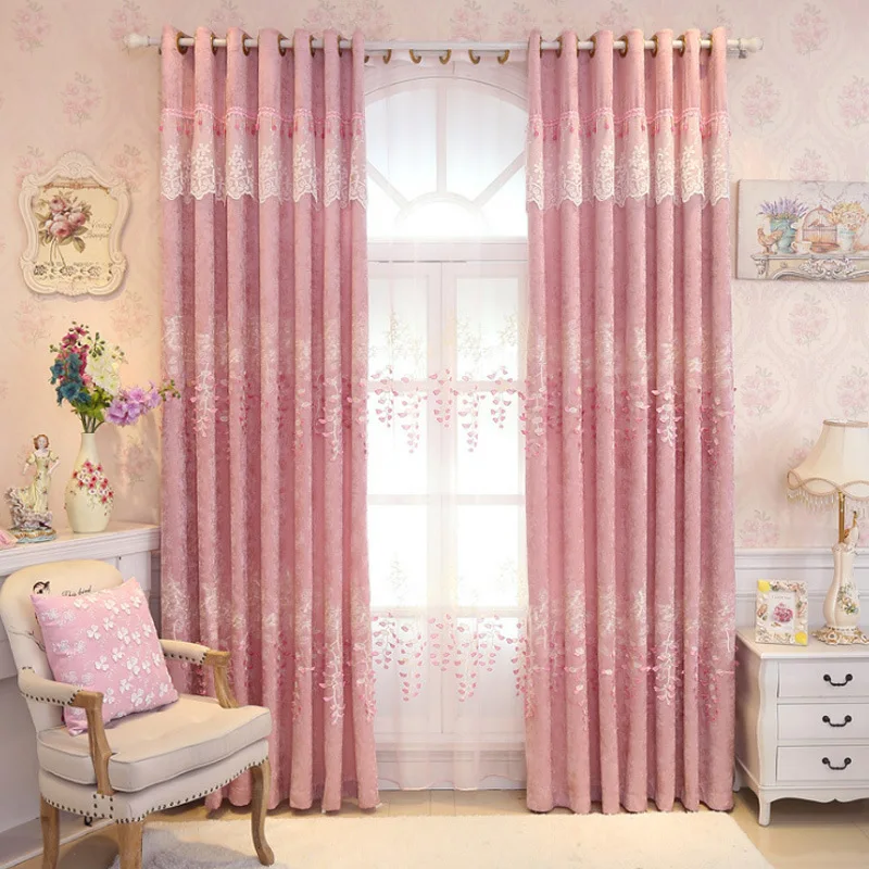 

Chenille High Shading Three-dimensional Embossed Pink Embroidered Shading Cloth Bedroom and Living Room Curtain Customization