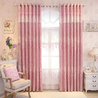 chenille high shading three dimensional embossed pink embroidered shading cloth bedroom and living room curtain customization